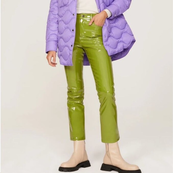 Simon Miller Green Straight Leg Pants Green Faux Leather Pants Size 28 - Picture 1 of 12